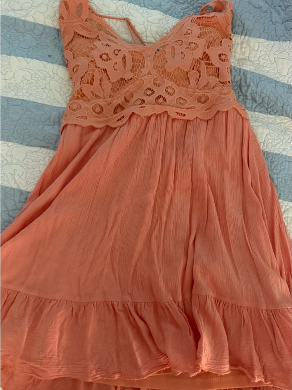 Francesca's Coral Lace-Top Mini Dress